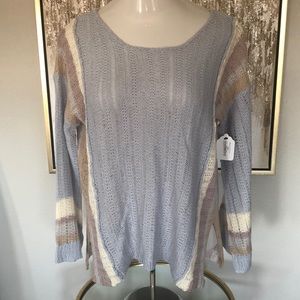 MYSTREE POWDER BLUE, CREAM, MAUVE AND TAN COLOR BLOCK LIGHTWEIGHT SWEATER